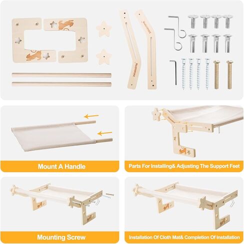 أرجوحة نافذة للقطط، أرجوحة للقطط، سرير للقطط مع وسادتين من القماش القويتين المقاومتين للاهتراء، سهل التركيب، إطار من الخشب الصلب، مناسب للتركيب على عتبات النوافذ، والخزائن، والأدراج، وبجانب السرير in Kuwait