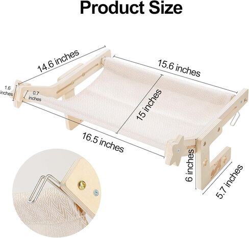 أرجوحة نافذة للقطط، أرجوحة للقطط، سرير للقطط مع وسادتين من القماش القويتين المقاومتين للاهتراء، سهل التركيب، إطار من الخشب الصلب، مناسب للتركيب على عتبات النوافذ، والخزائن، والأدراج، وبجانب السرير in Kuwait