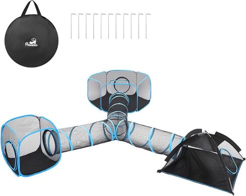 Outdoor Cat Enclosures for Cats Indoor, Patio Portable Mesh Cat Tent, Tunnel, Playhouse with Free Carry Bag & Metal Rod for Multiple Cats and Small Animals, Includes Cat Playpen+2 Cat Tent+Cat Tunnel in Saudi Arabia