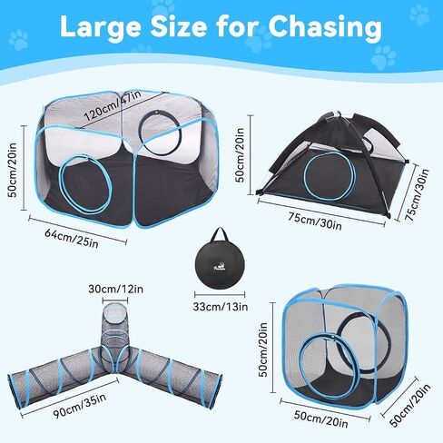 Outdoor Cat Enclosures for Cats Indoor, Patio Portable Mesh Cat Tent, Tunnel, Playhouse with Free Carry Bag & Metal Rod for Multiple Cats and Small Animals, Includes Cat Playpen+2 Cat Tent+Cat Tunnel in Saudi Arabia