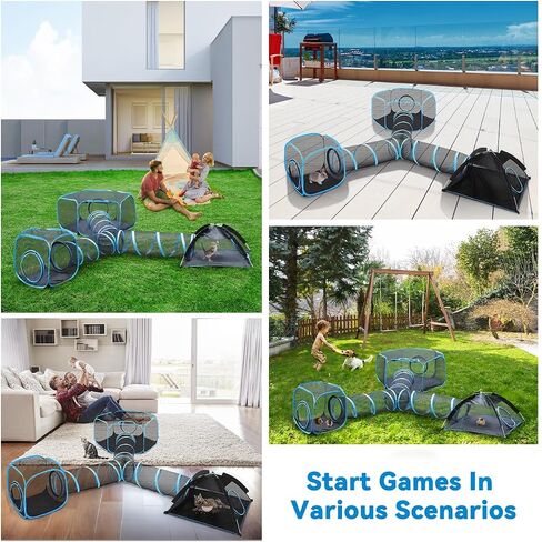 Outdoor Cat Enclosures for Cats Indoor, Patio Portable Mesh Cat Tent, Tunnel, Playhouse with Free Carry Bag & Metal Rod for Multiple Cats and Small Animals, Includes Cat Playpen+2 Cat Tent+Cat Tunnel in Saudi Arabia