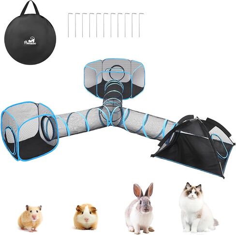 Outdoor Cat Enclosures for Cats Indoor, Patio Portable Mesh Cat Tent, Tunnel, Playhouse with Free Carry Bag & Metal Rod for Multiple Cats and Small Animals, Includes Cat Playpen+2 Cat Tent+Cat Tunnel in Saudi Arabia