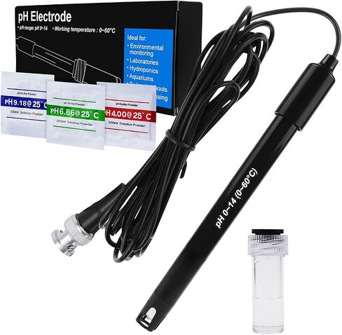 Replacement pH Electrode with Calibration Powder, 0-14 pH Highly Accurate Probe with BNC Connector & 200cm Cable for Continuous Liquid Measurement in Saudi Arabia
