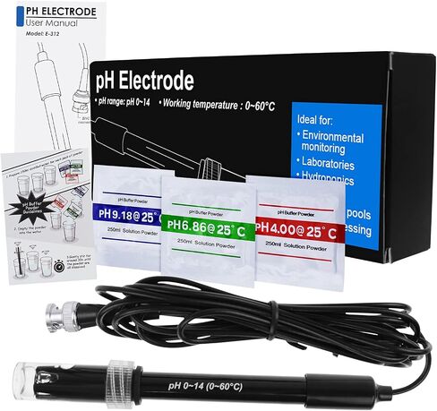 Replacement pH Electrode with Calibration Powder, 0-14 pH Highly Accurate Probe with BNC Connector & 200cm Cable for Continuous Liquid Measurement in Saudi Arabia