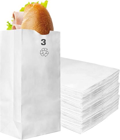 Paper Lunch Bags 3 Lb White Paper Bags 3LB Capacity - Kraft White Paper Bags, Bakery Bags, Candy Bags, Lunch Bags, Grocery Bags, Craft Bags - #3 Medium Lunch Paper Bags / Kraft Paper Sacks by in Saudi Arabia