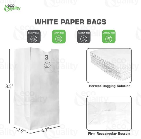 Paper Lunch Bags 3 Lb White Paper Bags 3LB Capacity - Kraft White Paper Bags, Bakery Bags, Candy Bags, Lunch Bags, Grocery Bags, Craft Bags - #3 Medium Lunch Paper Bags / Kraft Paper Sacks by in Saudi Arabia