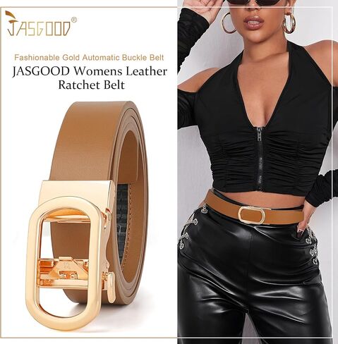 JASGOOD Ratchet Leather Belt for Women Ladies Ratchet Belt for Jeans Pants Dresses with Gold Buckle, Brown in Saudi Arabia