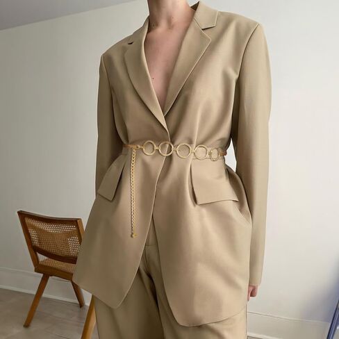 سلسلة خصر معدنية للنساء والفتيات من ويبي، أحزمة خصر قابلة للتعديل، أحزمة بطن عصرية لفساتين الجينز باللون الذهبي in Kuwait