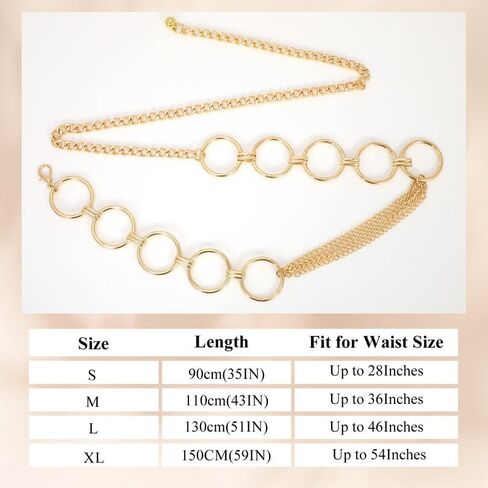 سلسلة خصر معدنية للنساء والفتيات من ويبي، أحزمة خصر قابلة للتعديل، أحزمة بطن عصرية لفساتين الجينز باللون الذهبي in Kuwait