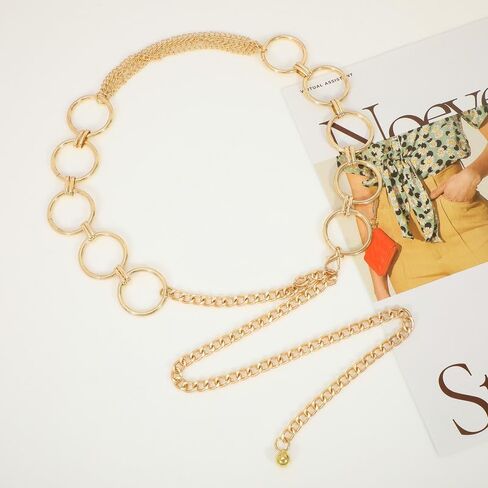 سلسلة خصر معدنية للنساء والفتيات من ويبي، أحزمة خصر قابلة للتعديل، أحزمة بطن عصرية لفساتين الجينز باللون الذهبي in Kuwait