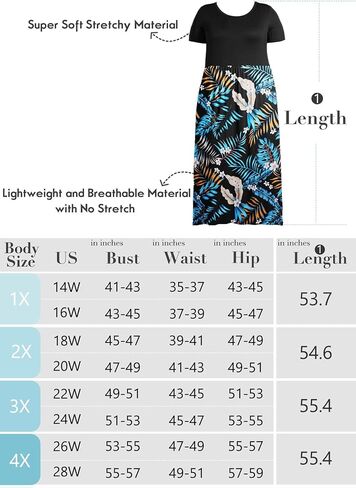 فستان طويل صيفي بمقاس كبير للنساء بأكمام قصيرة ورقبة مستديرة وفساتين طويلة بوهيمية للشاطئ مع جيوب in Kuwait