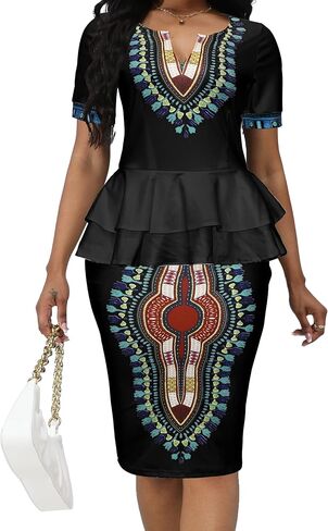 VisiChenup African Dress for Women Sexy Elegant Short Sleeve Bodycon Ladies Church Dresses in Saudi Arabia