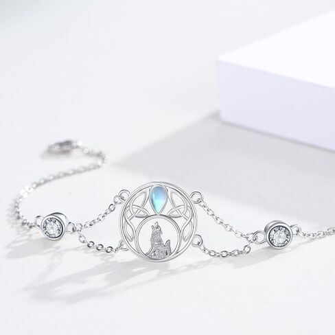 Wolf Bracelet 925 Sterling Silver Moonstone Wolf Adjustable Bracelet for Women Animal Bracelet Howling Wolf Jewelry for Women in Kuwait