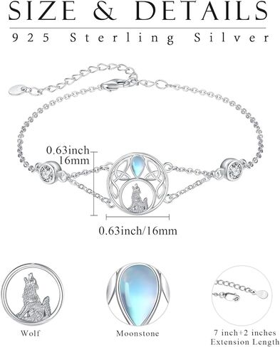 Wolf Bracelet 925 Sterling Silver Moonstone Wolf Adjustable Bracelet for Women Animal Bracelet Howling Wolf Jewelry for Women in Kuwait