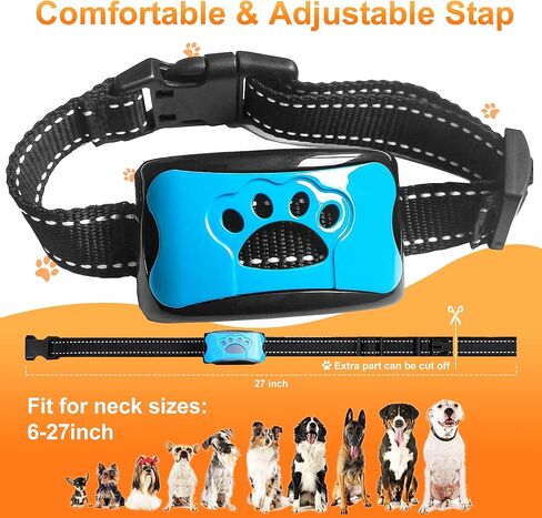 Caring Pet Anti-Bark Collar | Silent Training Aid | Soft Vibration, No Shock Barking Control for Small to Large Breeds | Excessive Barking Behavior Correction, (Battery Powered), Blue in Kuwait