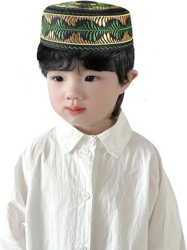 Kids Boys Muslim Prayer Kufi Hat Islamic Prayer Cap Embroidered Prayer Headwear Cap Praying Skull Cap Topi Ramadan Eid Hat in Saudi Arabia