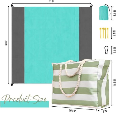 Beach Bag Beach Blanket Large Tote Bags for Women 79''*83'' Beach Mat Picnic Blanket Waterproof Sandproof Lightweight Portable Camping Essentials Beach Accessories in Saudi Arabia