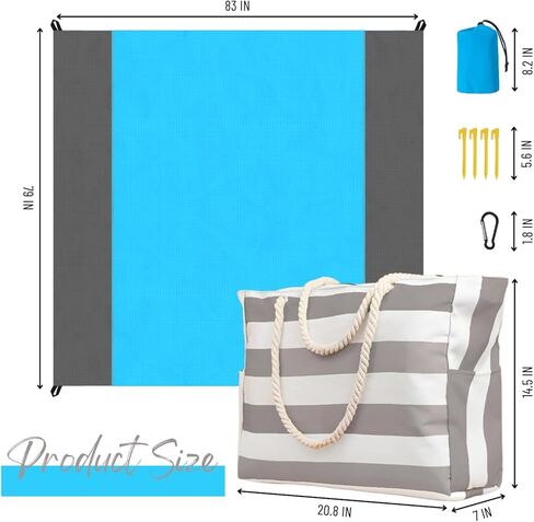 حقيبة الشاطئ بطانية الشاطئ كبيرة حمل الحقائب للنساء 79 ''* 83'' شاطئ حصيرة نزهة بطانية مقاوم للماء الرمال خفيفة الوزن المحمولة التخييم أساسيات الشاطئ الملحقات in Kuwait