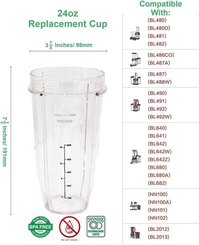 وعاء بديل Blendin مع غطاء Sip N Seal، متوافق مع خلاطات Nutri Ninja Auto IQ وDuo (1، 18 أونصة) in Saudi Arabia