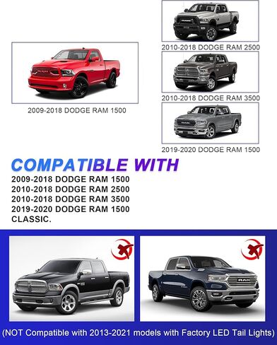 مصباح خلفي Nifeida متوافق مع 2009-2018 Dodge Ram 1500 2500 3500 مصباح فرامل خلفي مع لمبة داخلية يستبدل CH2819124، جانب السائق والراكب (قطعتان) in Kuwait