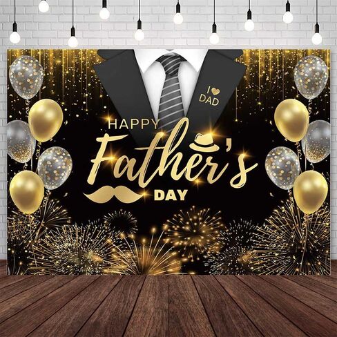 7x5ft Happy Fathers Day Backdrop Black Gold Boho Glitter Photography Background Balloons Shirt Tie Hat I Love You Dad Father's Day Party Decoration Supplies Banner Photo Booth Studio in Saudi Arabia