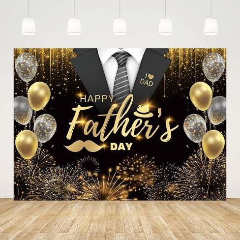 7x5ft Happy Fathers Day Backdrop Black Gold Boho Glitter Photography Background Balloons Shirt Tie Hat I Love You Dad Father's Day Party Decoration Supplies Banner Photo Booth Studio in Saudi Arabia