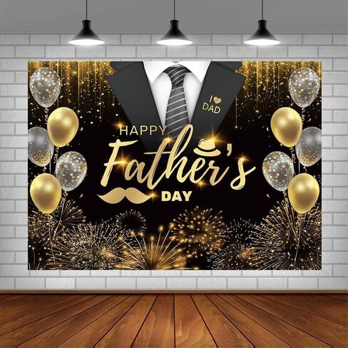7x5ft Happy Fathers Day Backdrop Black Gold Boho Glitter Photography Background Balloons Shirt Tie Hat I Love You Dad Father's Day Party Decoration Supplies Banner Photo Booth Studio in Saudi Arabia