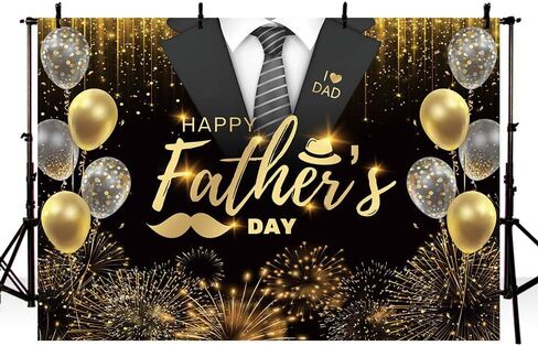 7x5ft Happy Fathers Day Backdrop Black Gold Boho Glitter Photography Background Balloons Shirt Tie Hat I Love You Dad Father's Day Party Decoration Supplies Banner Photo Booth Studio in Saudi Arabia