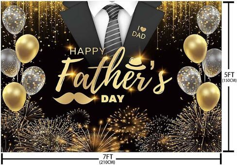 7x5ft Happy Fathers Day Backdrop Black Gold Boho Glitter Photography Background Balloons Shirt Tie Hat I Love You Dad Father's Day Party Decoration Supplies Banner Photo Booth Studio in Saudi Arabia