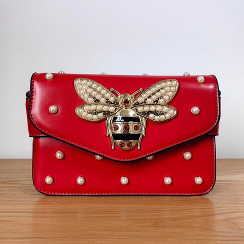 Designer Bee Purse Fashion Crossbody Bags with Pearl for Women Pu Leather Shoulder Clutch Handbags in Saudi Arabia