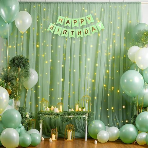 10x8ft Olive Green Tulle Backdrop Curtain with Lights String for Parites, Sheer Photo Backdrop Drapes with Lights for Wedding Backdrop Ceremony Reception Bridal Shower Baby Shower Birthday Party in Saudi Arabia