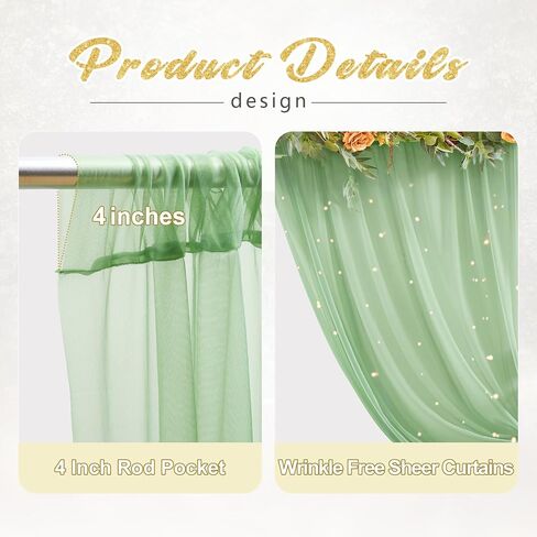 10x8ft Olive Green Tulle Backdrop Curtain with Lights String for Parites, Sheer Photo Backdrop Drapes with Lights for Wedding Backdrop Ceremony Reception Bridal Shower Baby Shower Birthday Party in Saudi Arabia