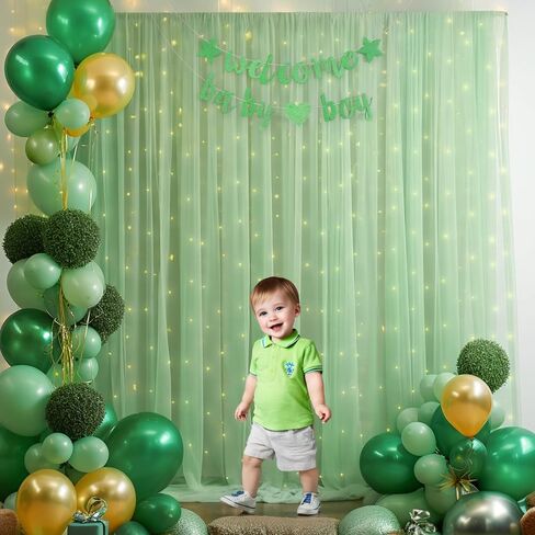 10x8ft Olive Green Tulle Backdrop Curtain with Lights String for Parites, Sheer Photo Backdrop Drapes with Lights for Wedding Backdrop Ceremony Reception Bridal Shower Baby Shower Birthday Party in Saudi Arabia