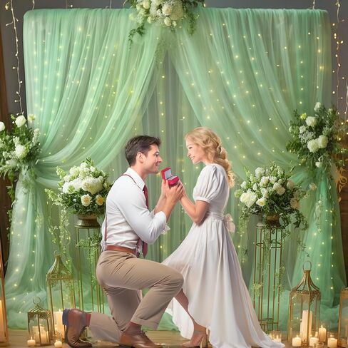 10x8ft Olive Green Tulle Backdrop Curtain with Lights String for Parites, Sheer Photo Backdrop Drapes with Lights for Wedding Backdrop Ceremony Reception Bridal Shower Baby Shower Birthday Party in Saudi Arabia