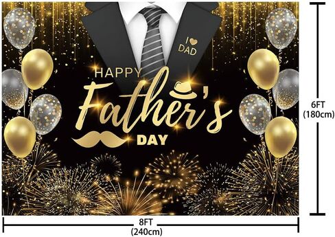 7x5ft Happy Fathers Day Backdrop Black Gold Boho Glitter Photography Background Balloons Shirt Tie Hat I Love You Dad Father's Day Party Decoration Supplies Banner Photo Booth Studio in Saudi Arabia