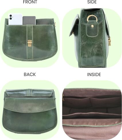 Handmade World Gift Genuine Buffalo Leather Crossbody Bags for Women Multi-Pocket Travel Purse and Sling Saddle Bag (Green) in Saudi Arabia