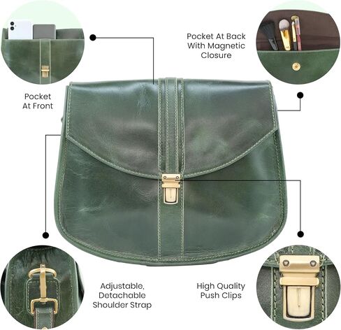 Handmade World Gift Genuine Buffalo Leather Crossbody Bags for Women Multi-Pocket Travel Purse and Sling Saddle Bag (Green) in Saudi Arabia