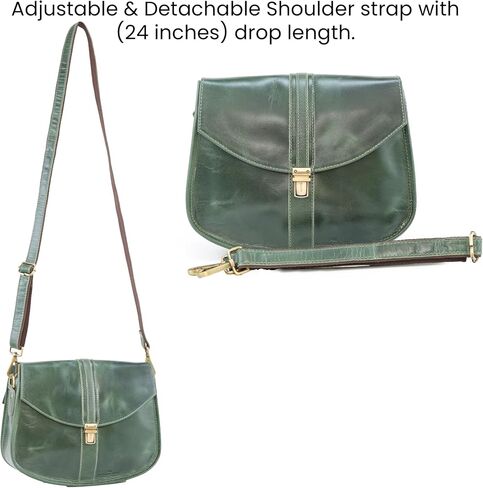 Handmade World Gift Genuine Buffalo Leather Crossbody Bags for Women Multi-Pocket Travel Purse and Sling Saddle Bag (Green) in Saudi Arabia