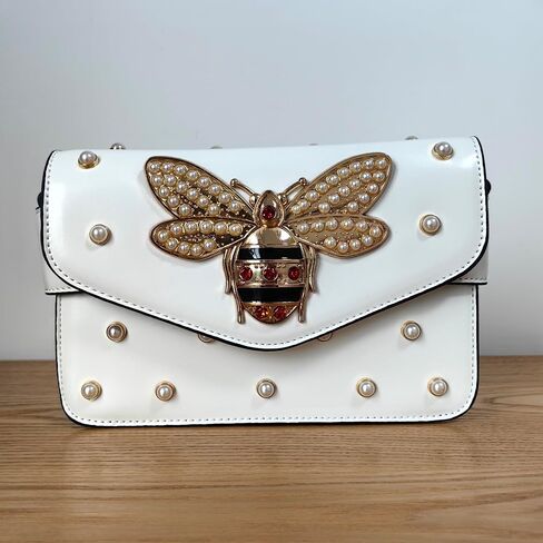 Designer Bee Purse Fashion Crossbody Bags with Pearl for Women Pu Leather Shoulder Clutch Handbags in Saudi Arabia