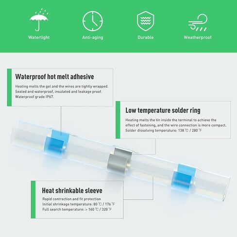 156PCS Solder Seal Wire Connectors,Heat Shrink Wire Butt Connectors,Solder Sleeve Waterproof and Insulated Electrical Wire Terminals for Marine、 car、 Motorcycle、 Home line Butt Splice（156PCS) in Saudi Arabia