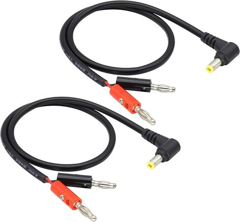 18AWG زاوية 90 درجة DC 5525 إلى كابل توصيل الموز الرصاصي DC 5.5 مم × 2.5 مم ذكر إلى 4 مم كابل توصيل ذكر الموز DC5525 ذكر إلى 2 * 4 مم موصل قابس الموز الرصاصي [50 سم/1.6 قدم/2 حزمة] in Saudi Arabia