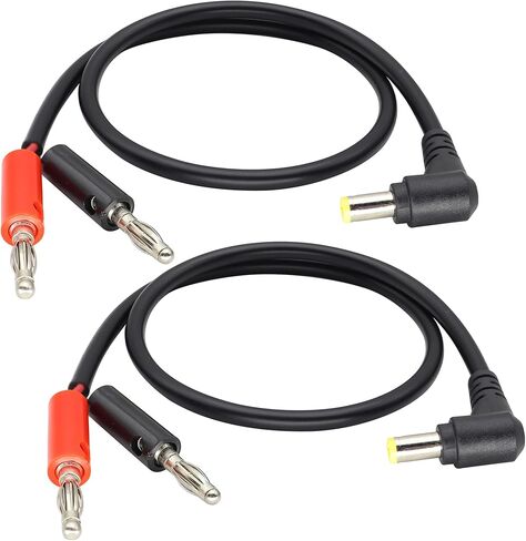 18AWG زاوية 90 درجة DC 5525 إلى كابل توصيل الموز الرصاصي DC 5.5 مم × 2.5 مم ذكر إلى 4 مم كابل توصيل ذكر الموز DC5525 ذكر إلى 2 * 4 مم موصل قابس الموز الرصاصي [50 سم/1.6 قدم/2 حزمة] in Saudi Arabia