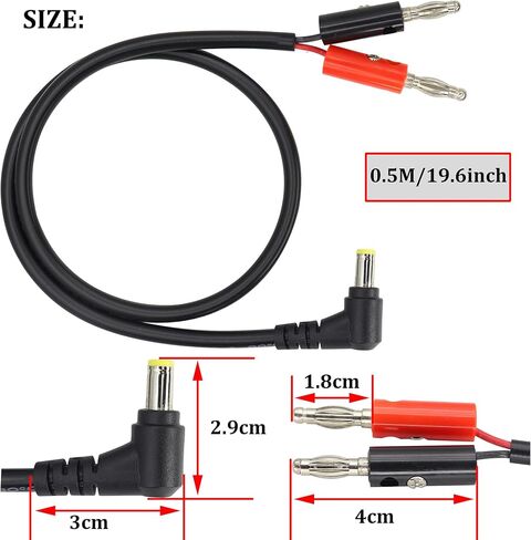 18AWG زاوية 90 درجة DC 5525 إلى كابل توصيل الموز الرصاصي DC 5.5 مم × 2.5 مم ذكر إلى 4 مم كابل توصيل ذكر الموز DC5525 ذكر إلى 2 * 4 مم موصل قابس الموز الرصاصي [50 سم/1.6 قدم/2 حزمة] in Saudi Arabia