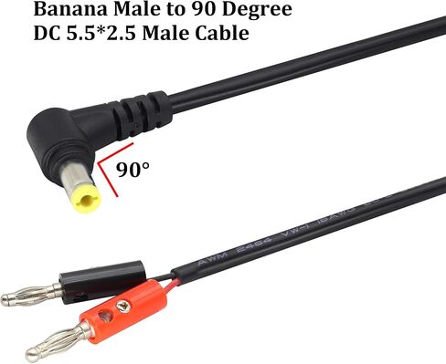 18AWG زاوية 90 درجة DC 5525 إلى كابل توصيل الموز الرصاصي DC 5.5 مم × 2.5 مم ذكر إلى 4 مم كابل توصيل ذكر الموز DC5525 ذكر إلى 2 * 4 مم موصل قابس الموز الرصاصي [50 سم/1.6 قدم/2 حزمة] in Saudi Arabia