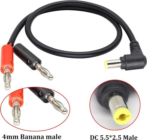 18AWG زاوية 90 درجة DC 5525 إلى كابل توصيل الموز الرصاصي DC 5.5 مم × 2.5 مم ذكر إلى 4 مم كابل توصيل ذكر الموز DC5525 ذكر إلى 2 * 4 مم موصل قابس الموز الرصاصي [50 سم/1.6 قدم/2 حزمة] in Saudi Arabia