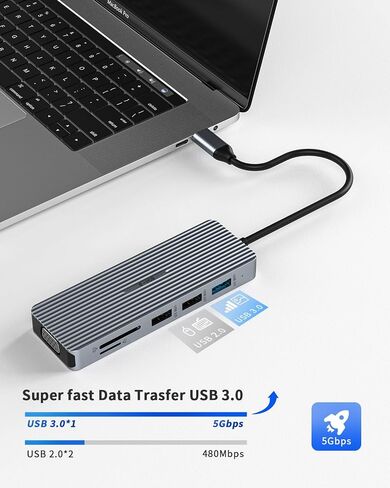9 in 1 USB C Hub, USB C Docking Station, Daul HDMI, VGA, 3XUSB Ports, 100W PD, SD/TF-Reader, Used in Mac Air/Mac Pro/Surface Pro in Saudi Arabia