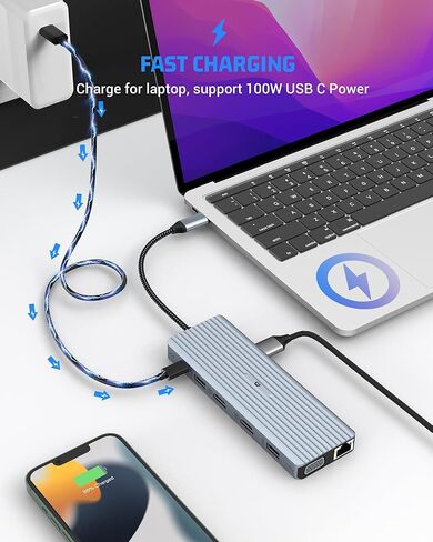 USB C Hub, 14 in 1 Docking Station Featuring Dual 4K HDMI, VGA, USB A 3.1, USB C 3.1, 4 USB A 2.0, Gigabit Ethernet, SD&TF Card Slots, 100W PD, and 3.5mm Jack Broad Device Compatibility in Saudi Arabia