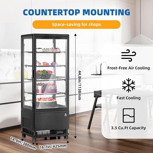 Towallmark Refrigerated Display Case, 2.0 Cu.Ft, Countertop Pastry Display Case Commercial Display Refrigerator with LED Lighting, Frost-Free Air-Cooling, Locked Door for Bakery in Saudi Arabia