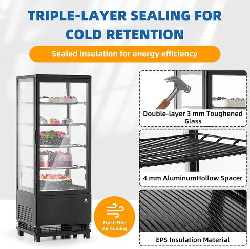 Towallmark Refrigerated Display Case, 2.0 Cu.Ft, Countertop Pastry Display Case Commercial Display Refrigerator with LED Lighting, Frost-Free Air-Cooling, Locked Door for Bakery in Saudi Arabia
