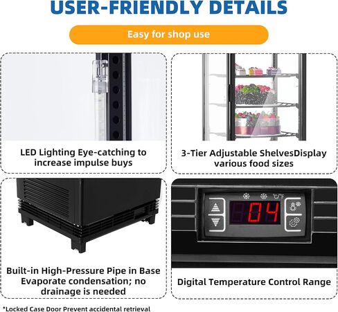 Towallmark Refrigerated Display Case, 2.0 Cu.Ft, Countertop Pastry Display Case Commercial Display Refrigerator with LED Lighting, Frost-Free Air-Cooling, Locked Door for Bakery in Saudi Arabia